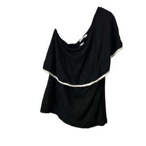 Montagne Baraga One Shoulder Ruffle Knit Top black white Stitch Fix NWT size M